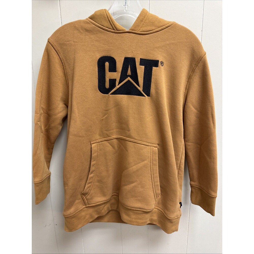 CATERPILLAR Kids Pullover Hoodie With CAT Logo Sweatshirt Tan Khaki Lg 14/16